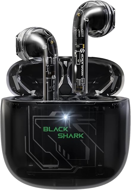 Black Shark Bluetooth Earbuds with 2 Mics Call Noise Canceling, Wireless Earbuds with 24H Playtime for Sport and Work, One-step Pairing & Smart Touch Control, IPX5 Waterproof, in-Ear Stereo