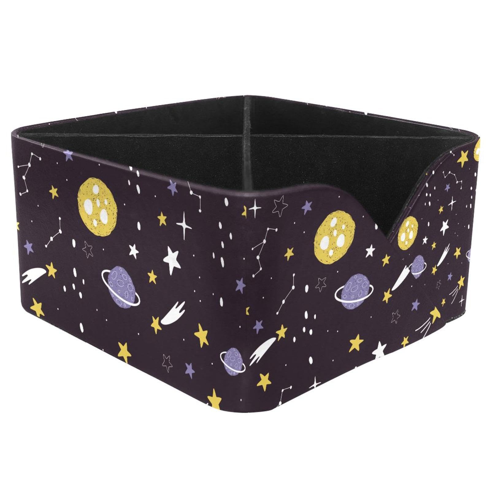 KengjuTesu Cartoon Planets Stars and Comets Desktop Organizer Pen Holder, Rectangular Pencil Cup for Office, Study and Makeup Stations