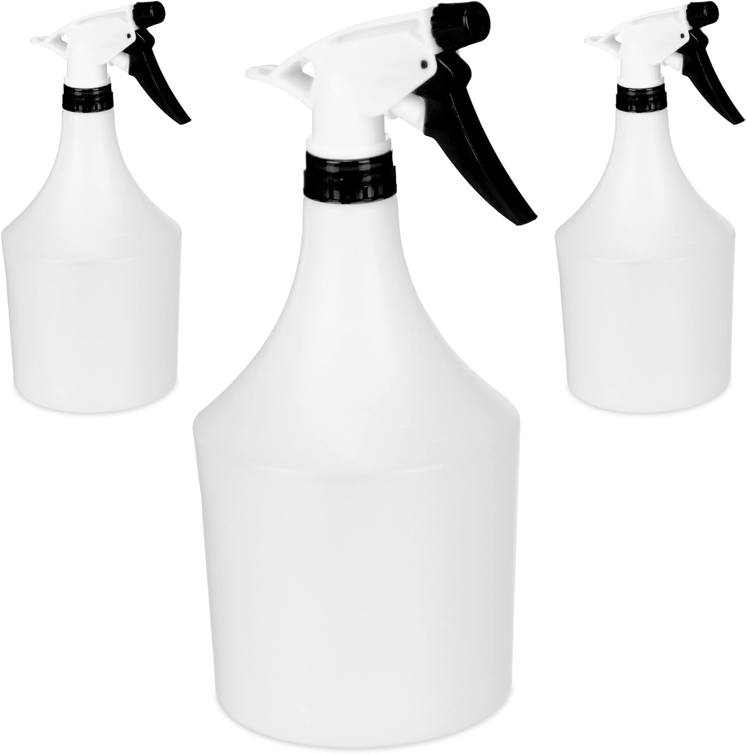 Relaxdays Pulverizador 1 Litro, Set de 3 Unidades, Boquilla Ajustable, Bote Spray con Escala, Plástico, Blanco Y Negro