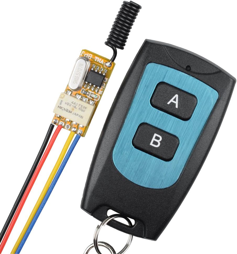DC 3.7V-12V 1 Channel Secure RF Relay Wireless Learning Remote Control Light Switch Receiver with Transmitter for Cars, LED Lights and More