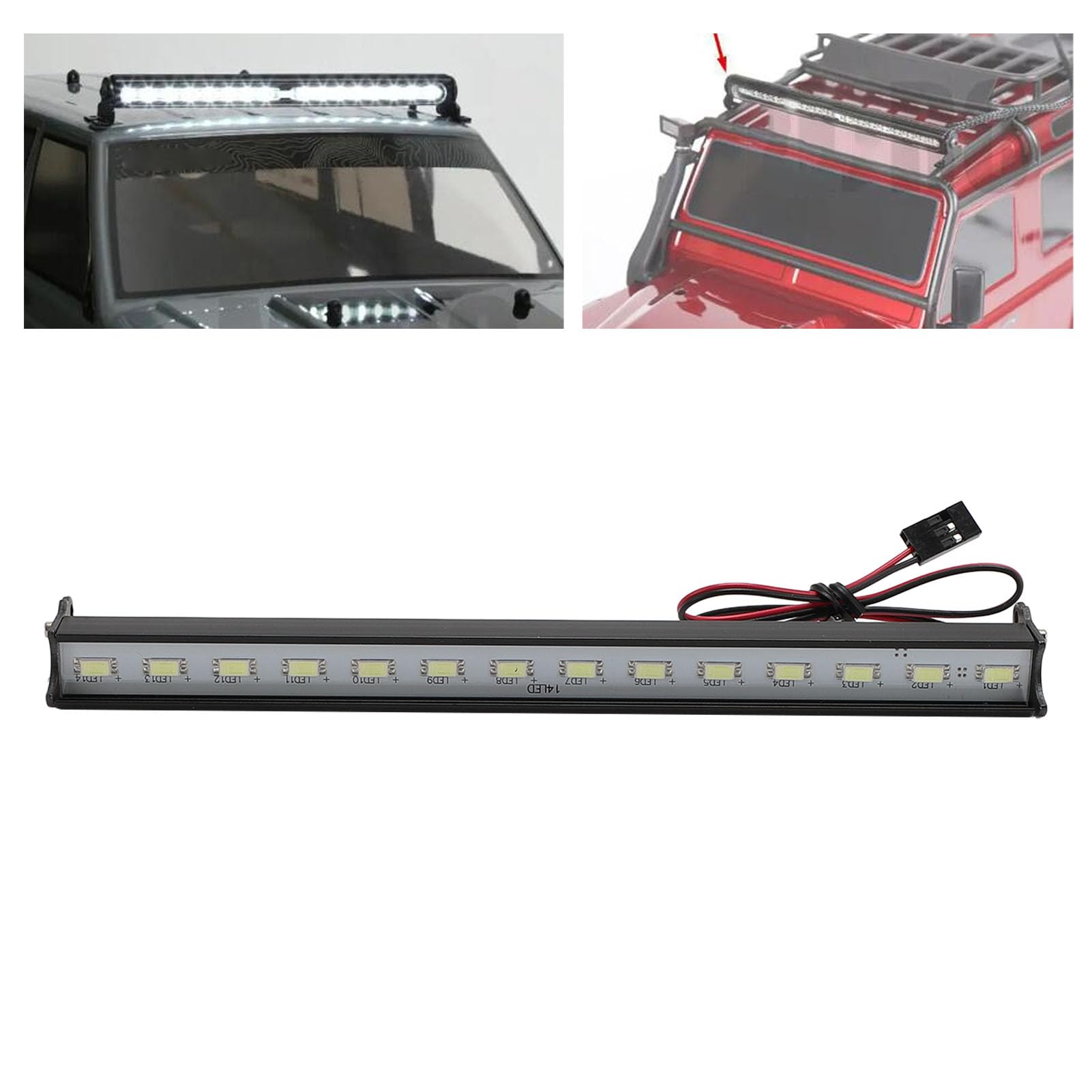 Jasnobiała Lampa Dachowa Samochodowa 14LED RC, Stop Aluminium, Lekka, Długa żywotność, 180 Mm, z Kablem Kontrolera światła