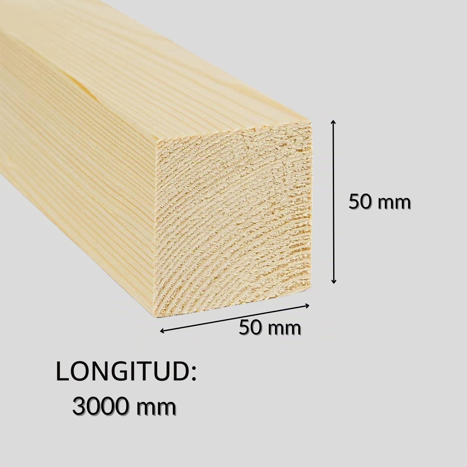 Twe - Listones de madera maciza de abeto 50 x 50 x 3 metros diferentes tamaños cepillados en cuatro lados con chaflán en aristas, fabricado en Italia, paquete de 2 unidades