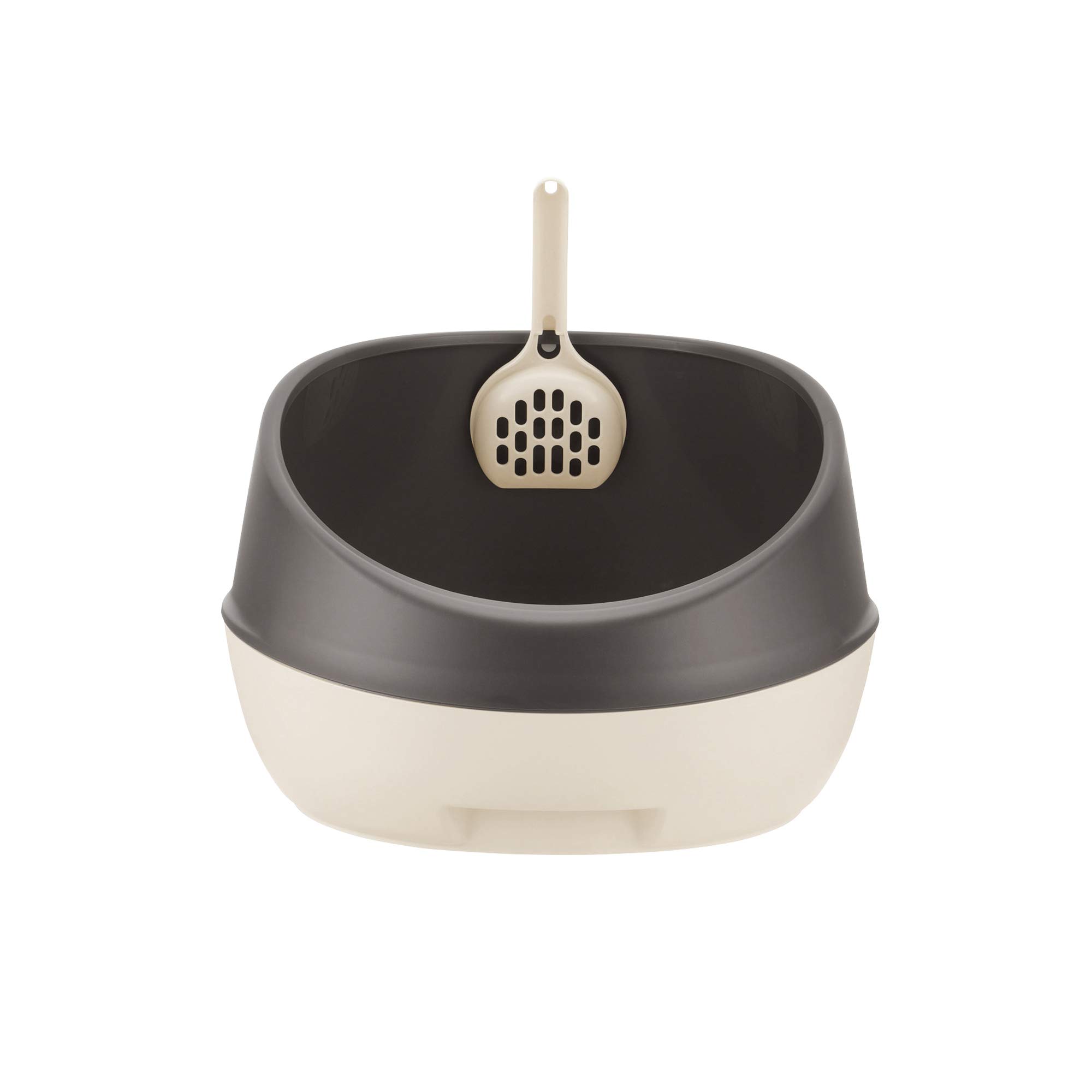 Richell: PAW TRAX Rimmed Cat Litter Pan - Brown - High Shield Sides, Waste Box w/Included Scoop, Recessed Handle, Durable Plastic, 18.5 x 14.2 x 9.6