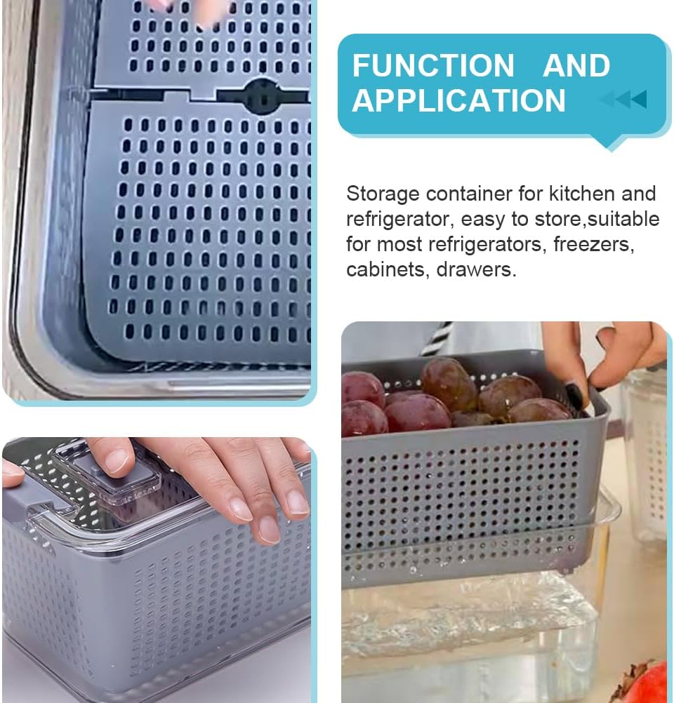 Cabilock Food Storage Container 7.8 Inch Clear Fresh Box with Breathable Valve Refrigerator Organizer for Kitchen and Camping