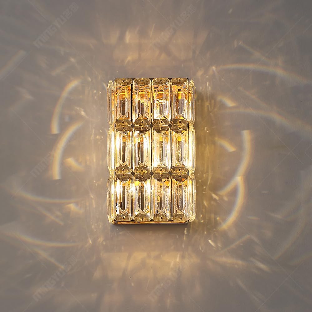 Nordic Light Luxury Dimmable LED Wall Sconce Bathroom Vanity Light Fixtures Crystal Wall Lighting Gold Long Linear Wall Light Hallway Wall Mount Lamp for Bedroom Bedside Living Room Foyer
