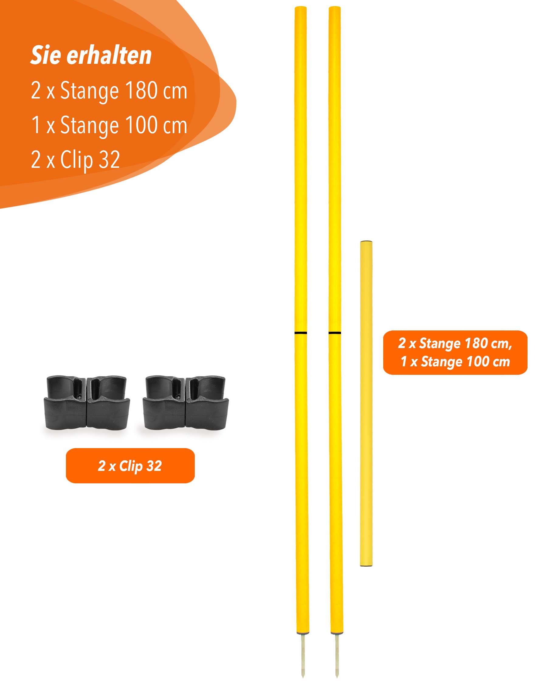 Hürdenset mit Slalomstangen 180 cm, ø 32 mm – Sprunghürde – Agility-Hürde für Fußball, Leichtathletik & Hundesport