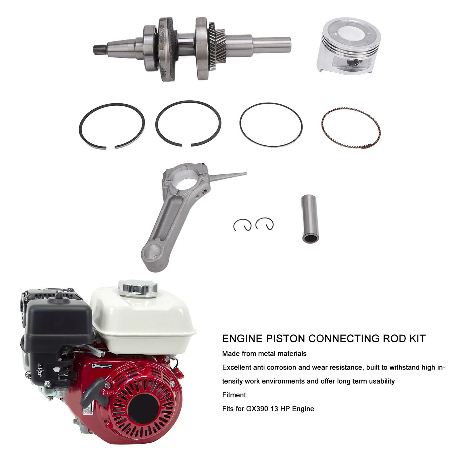 Kit Biella Pistone Motore, Albero Motore in Metallo, Resistente All'usura, per Motore GX390