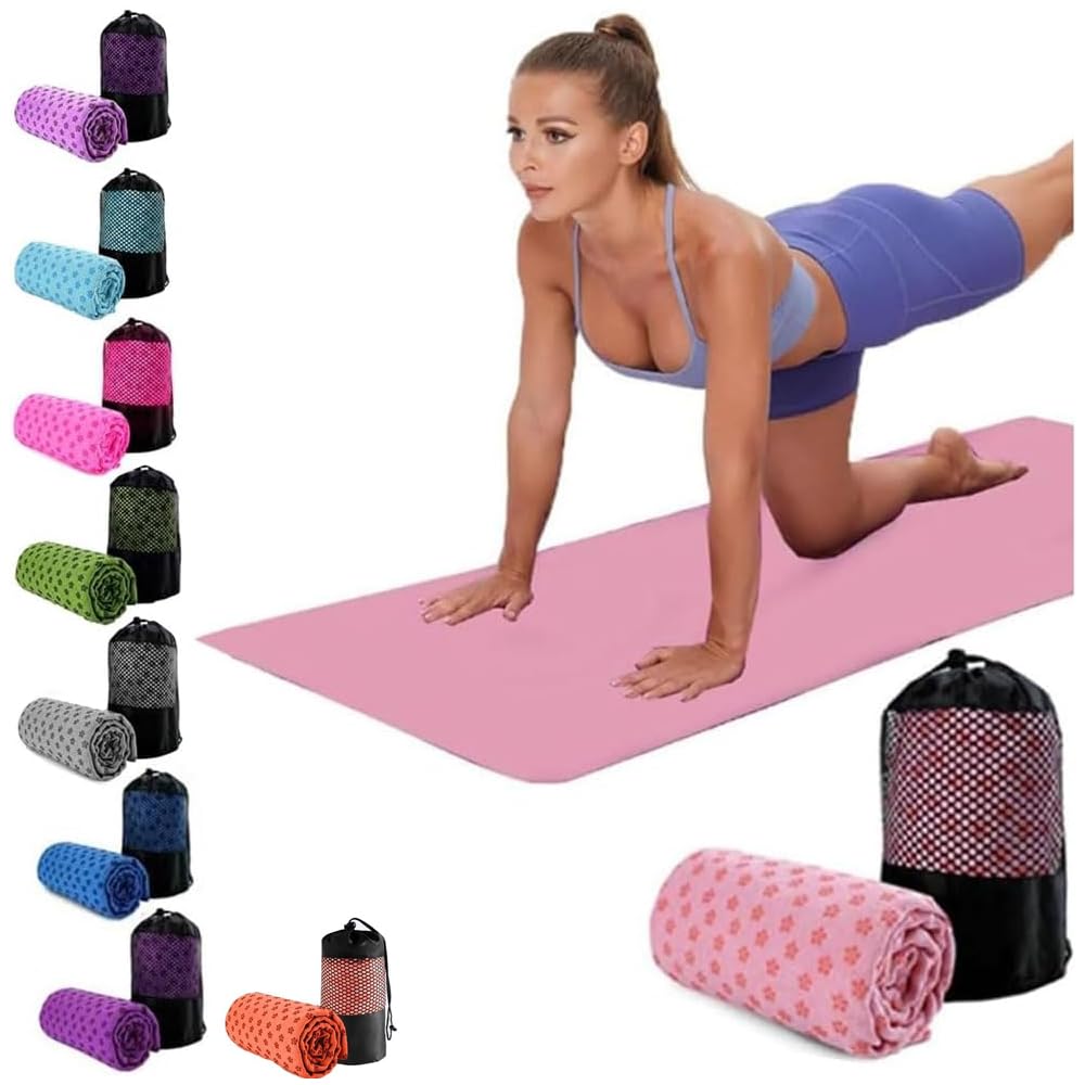 Oaygat Yoga Towel Sweat Absorbent Non-slip Yoga Towel Quick-drying Yoga Mat Hot Mat Cloth Breathable Yoga Mat with Mesh Carrying Bag for Bikram, Pilates, Gym Workout