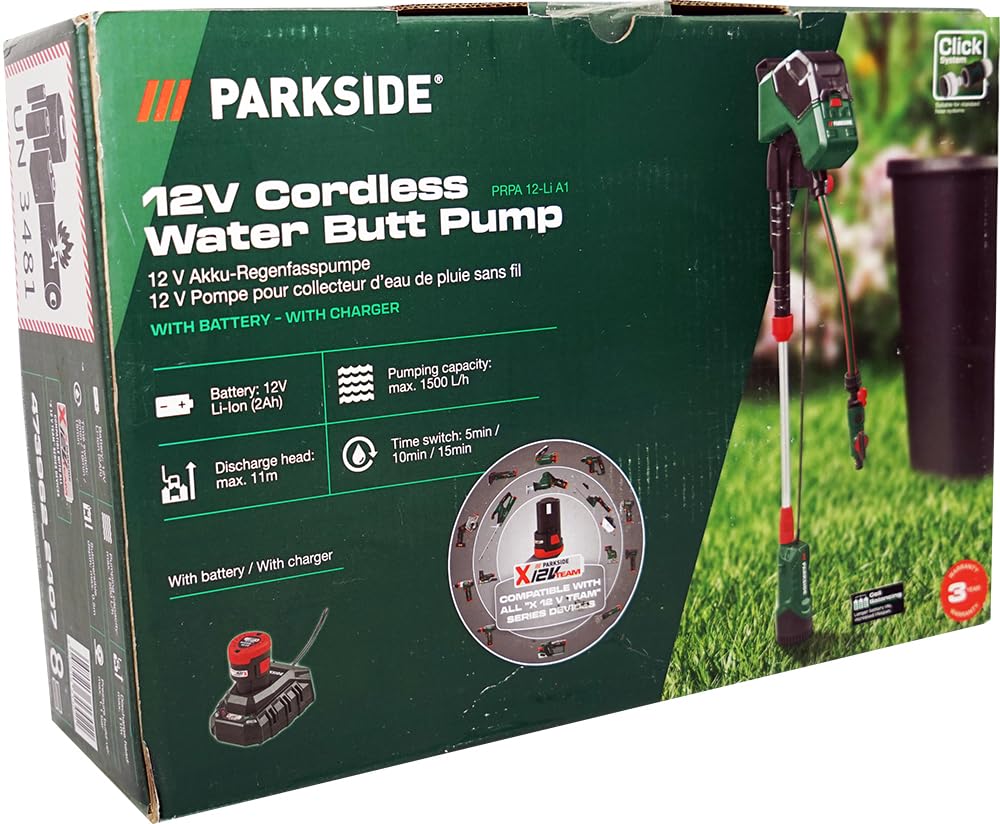 HEADNMORE® Bundle - PARKSIDE® 12V Akku Regenfasspumpe PRPA 12 (inkl. Akku) +Schlüsselanhänger