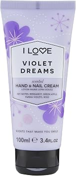 I Love Violet Dreams Scented Hand & Nail Cream 100ml   Nourishing Shea Butter & Coconut Oil   93% Naturally Derived Ingredients   Hydrating Vegan-Friendly Cream for Soft, Smooth & Healthy Hands 100ml