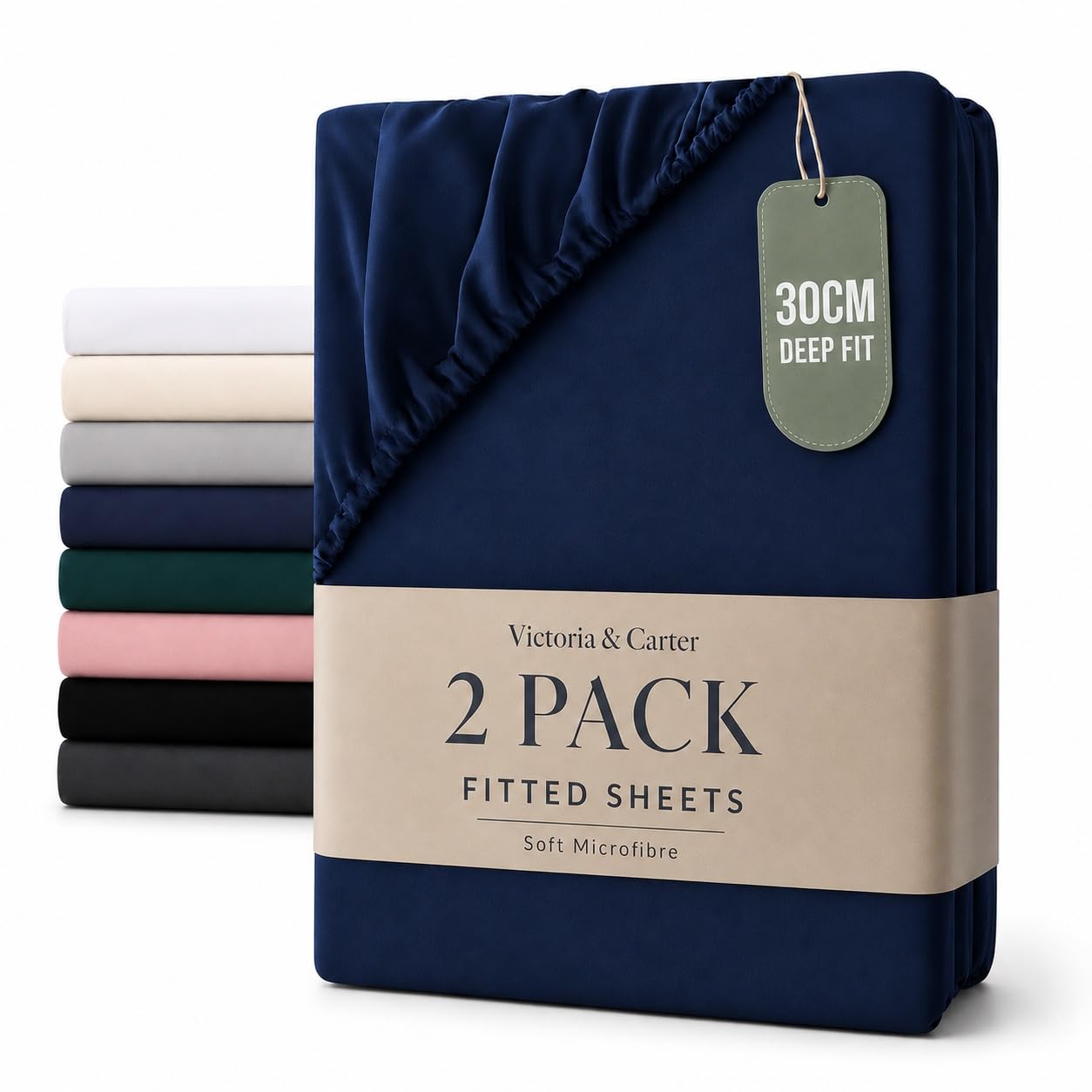 2 Pack Double Fitted Sheet (30cm) - Ultra Soft Microfibre Bed Sheets, Elasticated Corners, Shrink and Fade Resistant, Wrinkle-Resistant, Breathable for Double Beds (Double, Navy Blue) — image 1