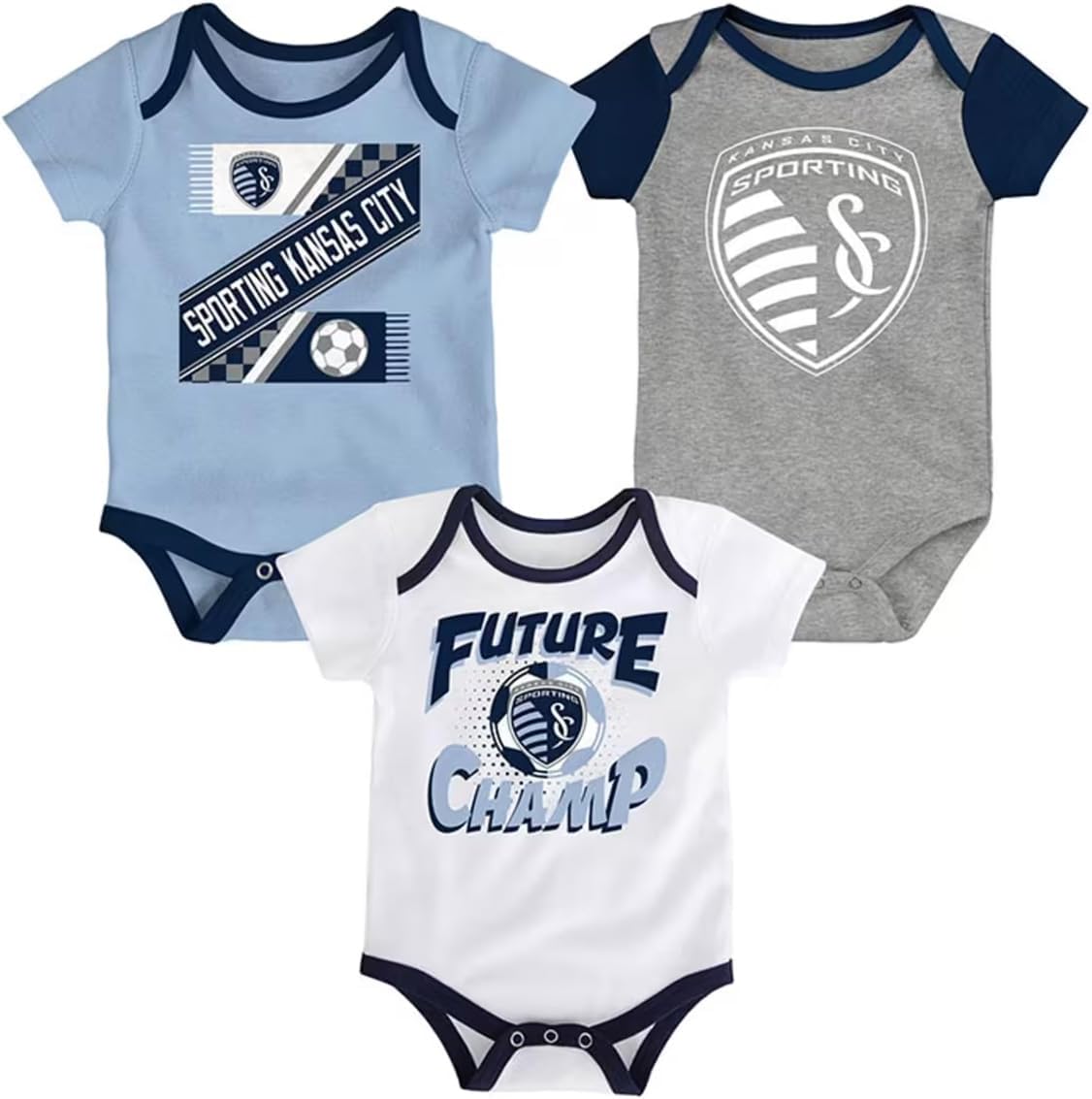 Outerstuff Sporting Kansas City 3-Pack Advantage Rule Team Logo Newborn/Infant Baby Bodysuit Onesie