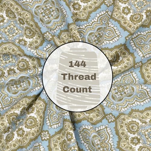 Image of Mafatlal 144 TC Jaipuri Cotton King Bedsheet | 90 x 108 Inches | Traditional Design | Smooth, Long-Lasting & Soft | 2 Pillow Covers | Almond Buff