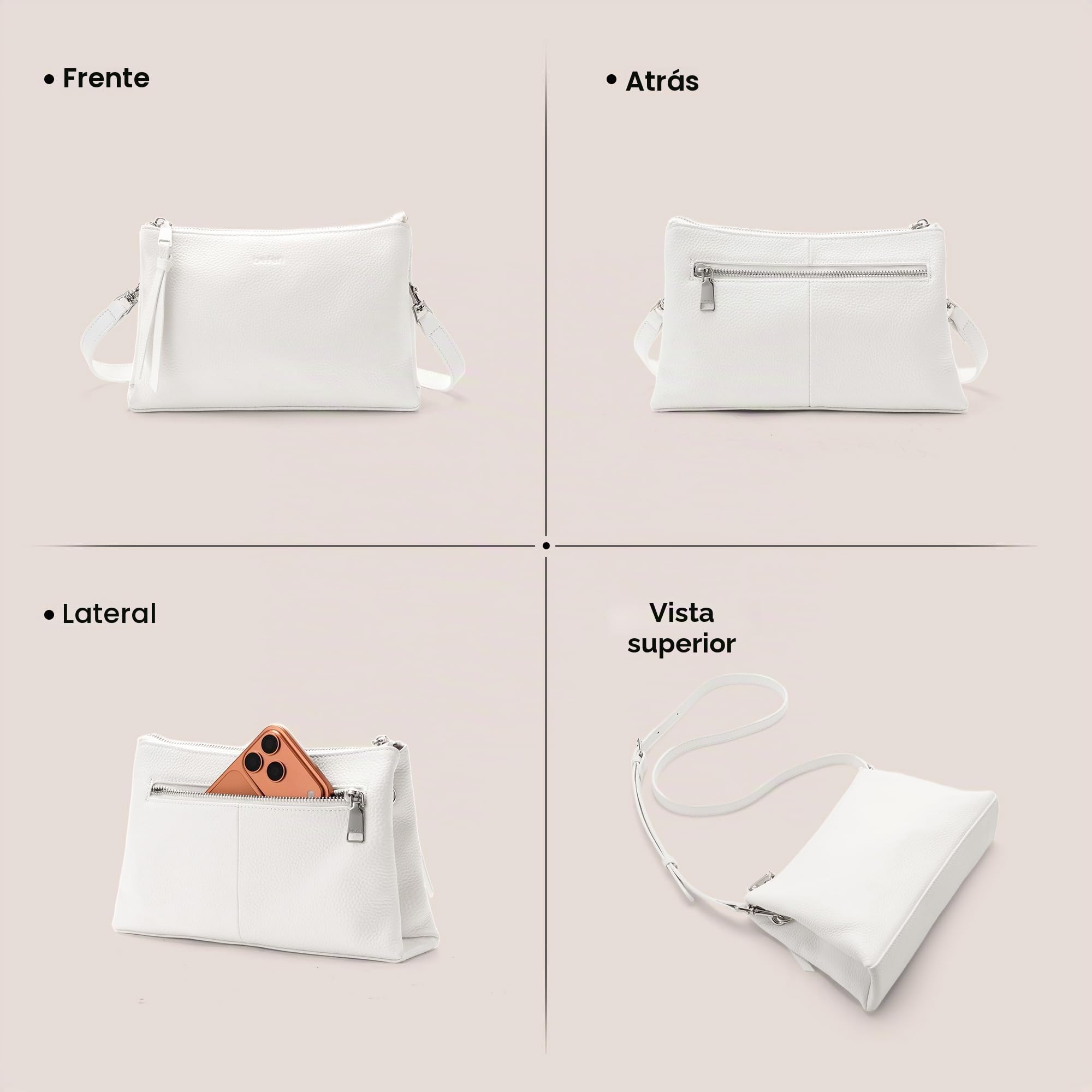 befen Bolso de Mano Pequeño de Piel Auténtica para Mujer, Bolso Bandolera con Bloqueo RFID, Funda para Móvil de Piel con Correa Ajustable, Bolso de Hombro para Mujer con Cremallera, Bolso Cruzado | Pequeños bolsos cruzados de cuero con ranuras para tarjet