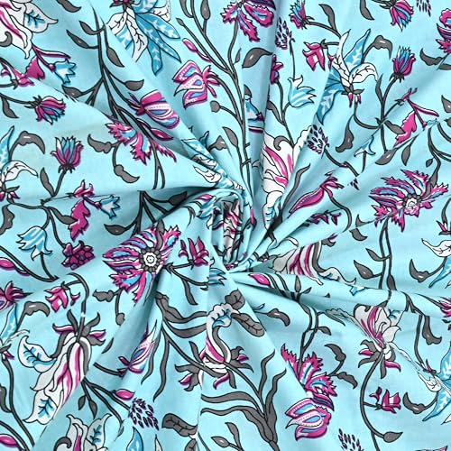 Image of India 100% Pure Cotton Jaipuri Printed Double Bedsheet with 2 Pillow Covers | Traditional Sanganeri Floral Design | Soft Breathable Fabric | King Size Bedsheet for Bedroom (Kaya45)