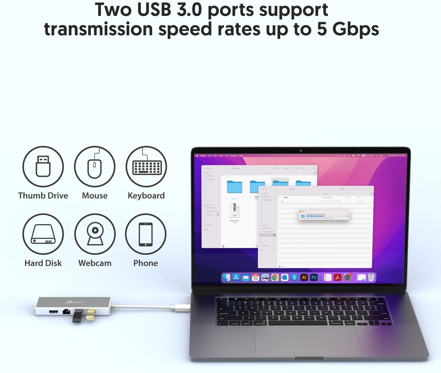 j5create USB 3.0 Hub with HDMI, VGA, RJ45 Gigabit Ethernet, 2 USB 3.1 Type-A Ports - High Speed Data Transfer Adapter for Mac, Windows, Desktop PC - Supports Up to 2K Resolution (JUD380)