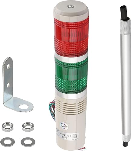 Miniatura 2 de Othmro Luz de señal industrial, columna LED, alarma redonda, luz indicadora de luz continua, luz de advertencia roja y verde, DB, 90 db, 24 V, 3 W,