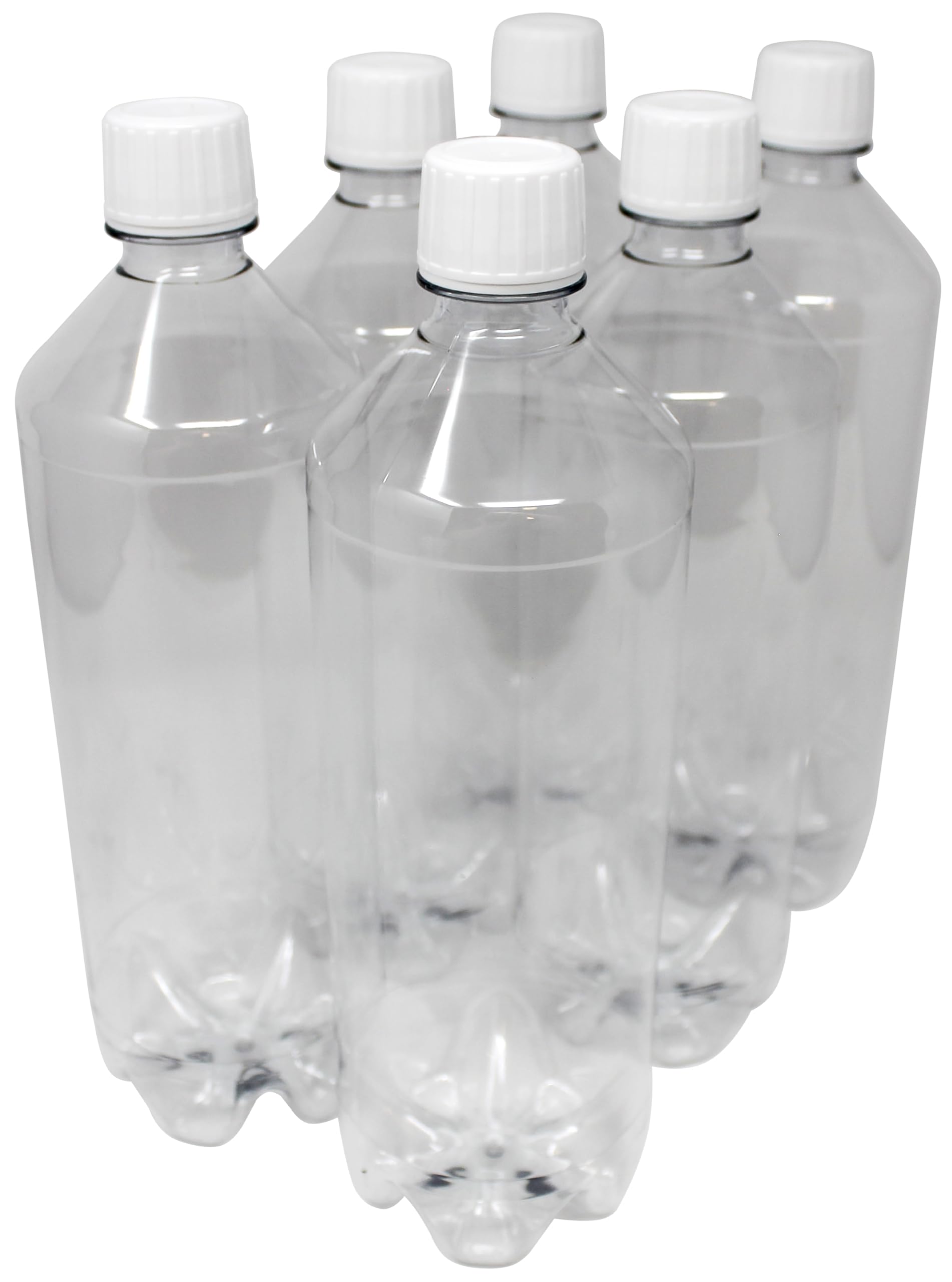 Juego de 6 botellas de PET de 1 litro, aptas para alimentos con gas y líquidos silenciosos, con tapón de rosca blanco Glaskar, botella vacía, botella de agua, botellas de plástico para rellenar, 1 l