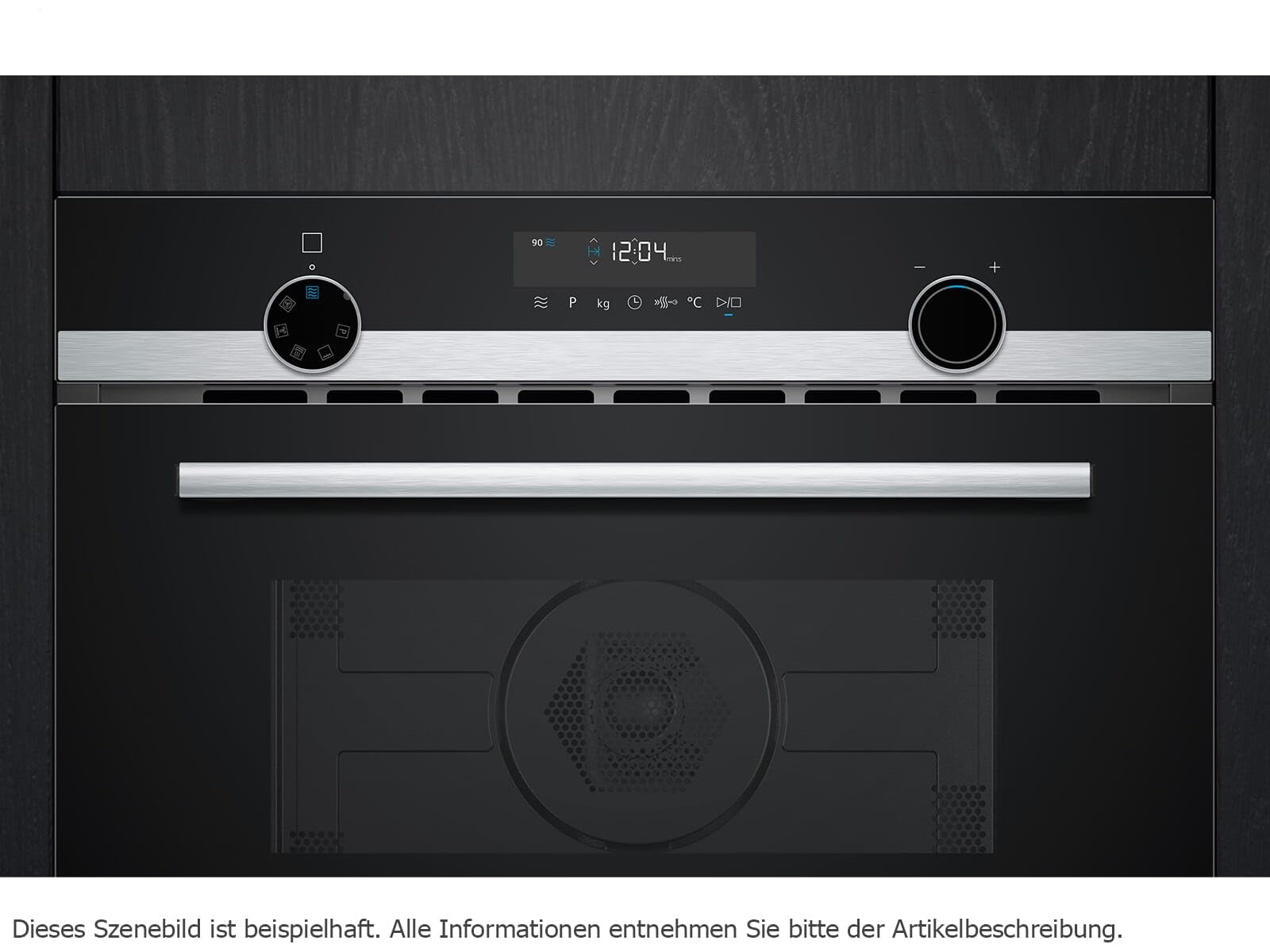 Siemens CM585AGS1 iQ500 Microonde da incasso ad aria calda 60 x 45 cm, 900 W, 44 L, in acciaio inox, controllo touchControl, aiuto idrolitico per la pulizia cookControl 15 microgrammi automatici, nero