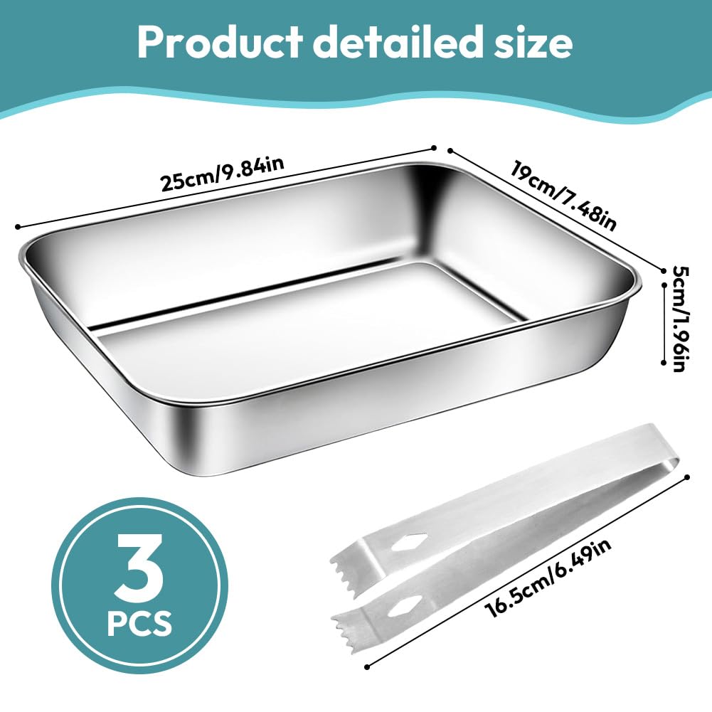 Set 3 Ciotole Impanatura Acciaio Inox Con Clip - 25x19x5 Cm, Per Carne, Pesce E Verdure