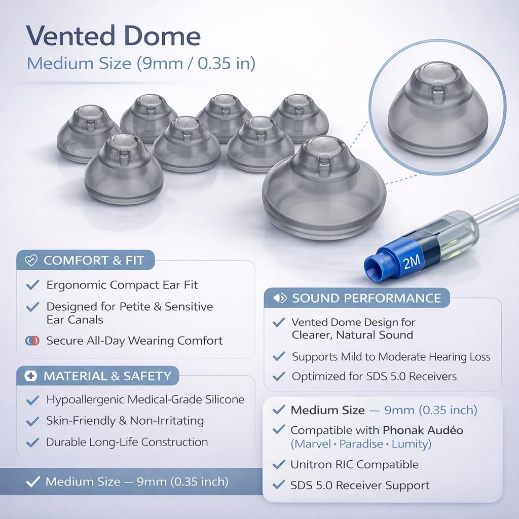 10 pcs Phonak Vented 4.0 Hearing Aid Domes Large Size (0.43inch=11mm), Phonak Hearing Aid Accessories, Hearing Aid Domes for Audeo Marvel Paradise Lumity Accessory