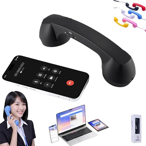 Retro Phone Handset - Type-CBluetooth Phone Retro for iPhone for Android, Telephone Wired Handset Style, Landline Handle Receiver for Cell Mobile