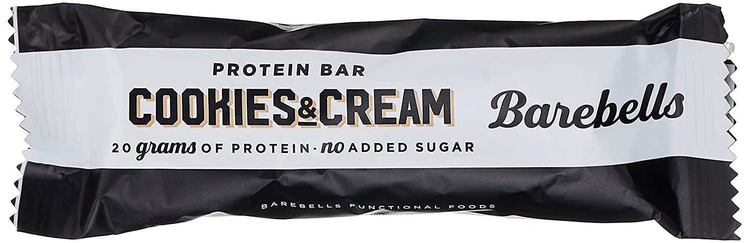 BAREBELLS Protein Bar Cookies & Cream 55g High Protein Low Carb Low Sugar 20g of Protein in Every 55g Bar Delicious Indulgent Protein Bars for Muscle Performance & Recovery, Black