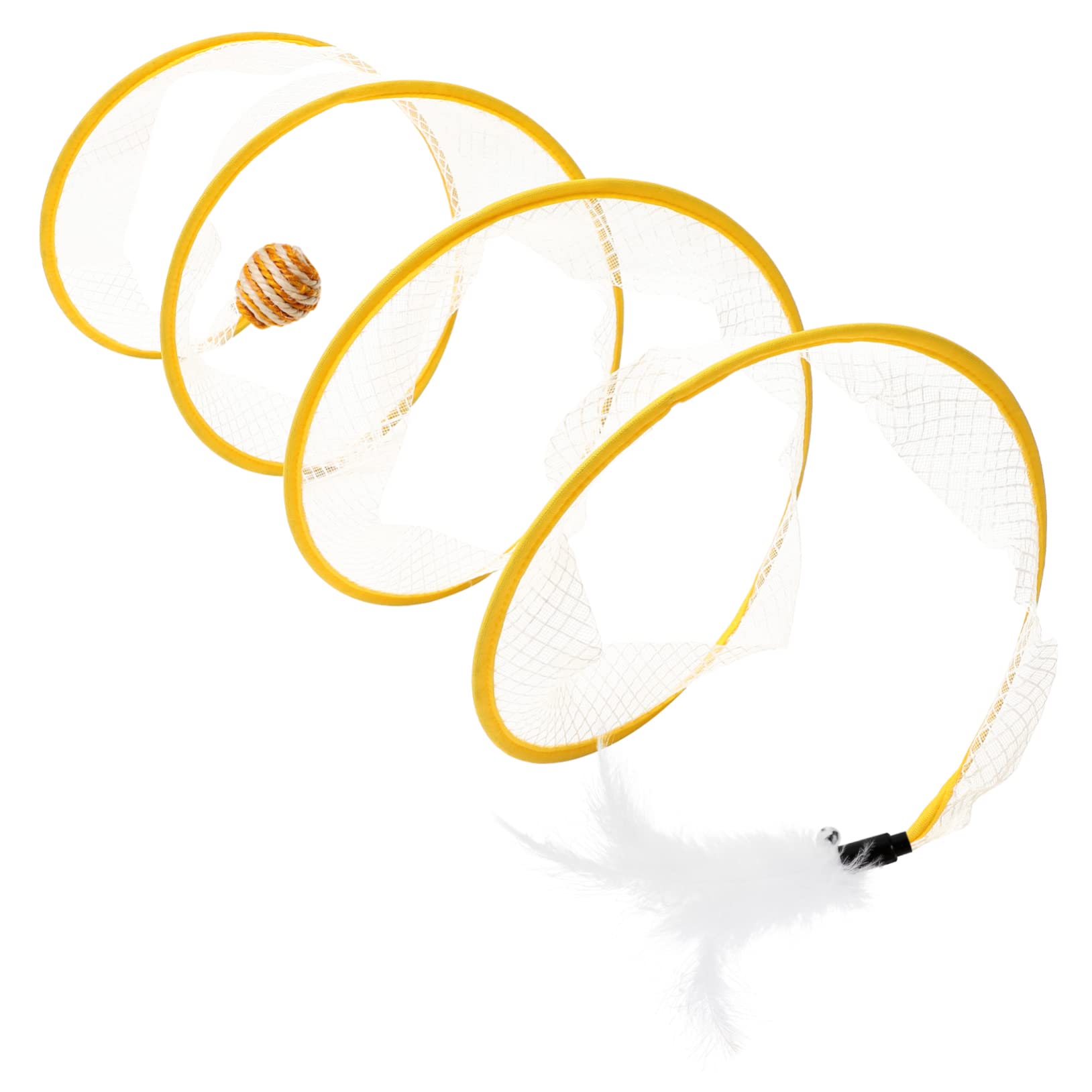 CIYODO Foldable Cat Tunnel Kitten Interactive Plaything Shaped Indoor Cat Tunnel with Ball and Feather for Cats and Kittens
