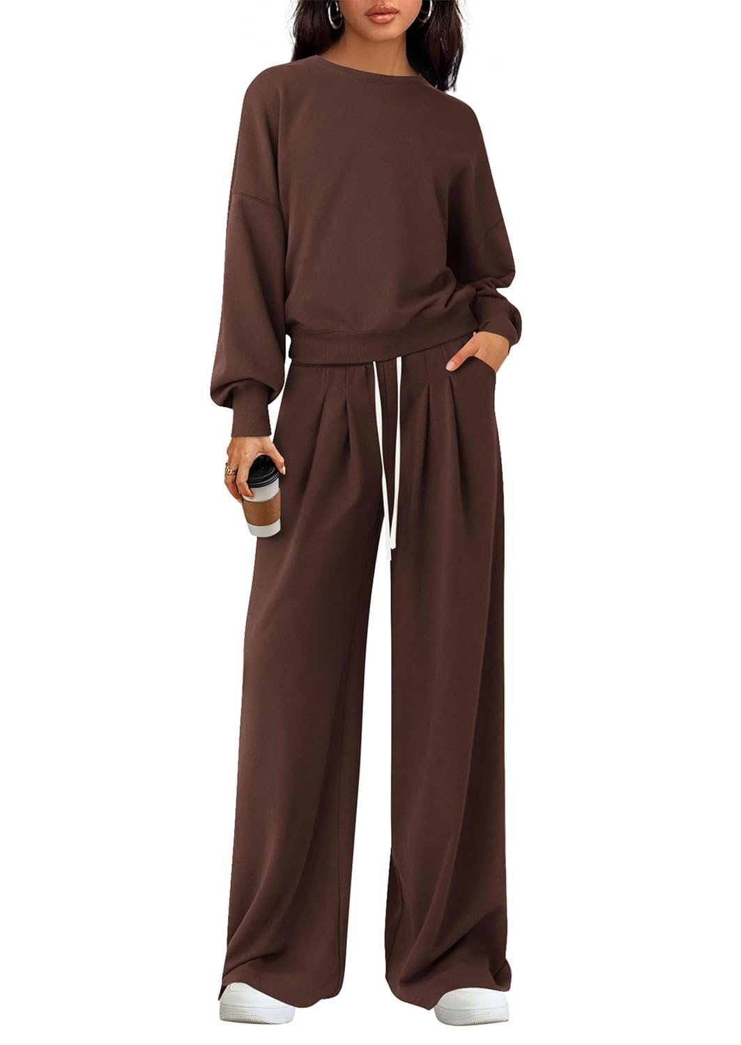 PRETTYGARDEN Womens 2 Piece Sets Long Sleeve Sweatshirt Wide Leg Pants Loose Matching Lounge Set Trendy Fall Outfits