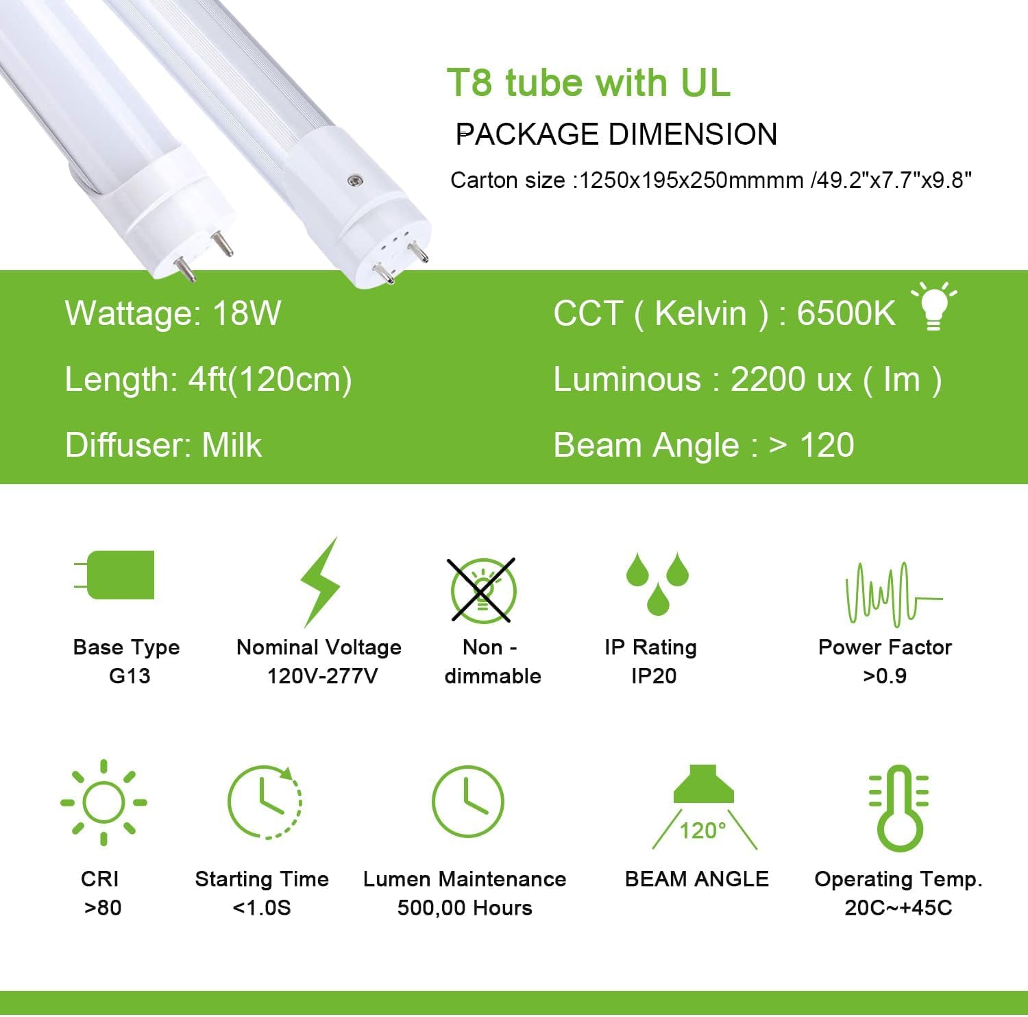 H&B Luxuries 4FT LED T8 Ballast Bypass Type B Light Tube, 18W, Single-Ended & Dual-Ended Connection, 2300LM, G13 Base,T8 T10 T12 Fluorescent Bulbs Replacement, UL & DLC - 5000K (30Pcs)
