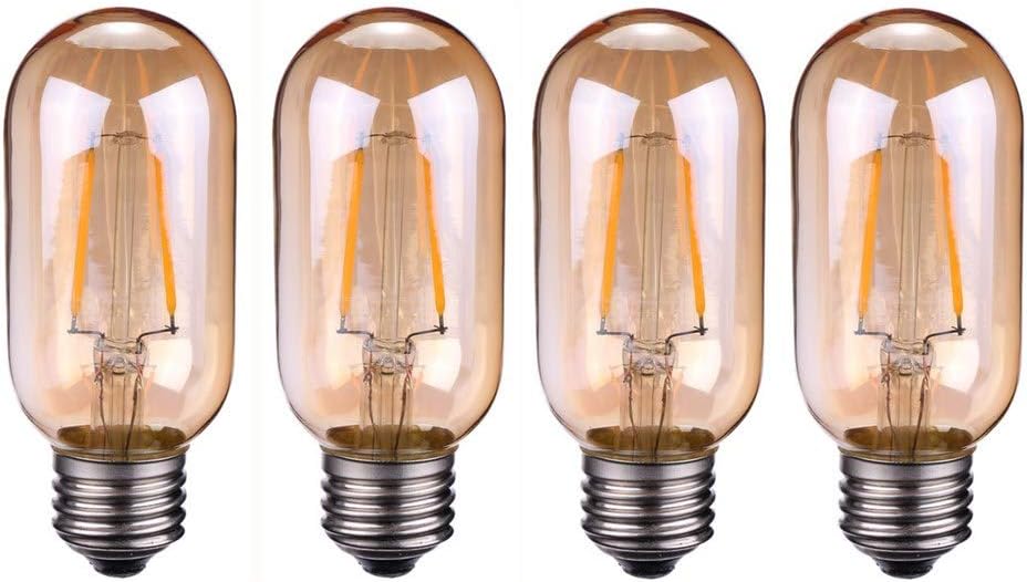 T45 LED Vintage Edison Bulbs T45 2W LED Filament Bulb T14/T45 LED Tubular Light Bulb for Home Decorative Lighting,Dimmable,2300K,2W (20W Equivalent),E26/E27 Medium Base,Amber Glass,Pack of 4