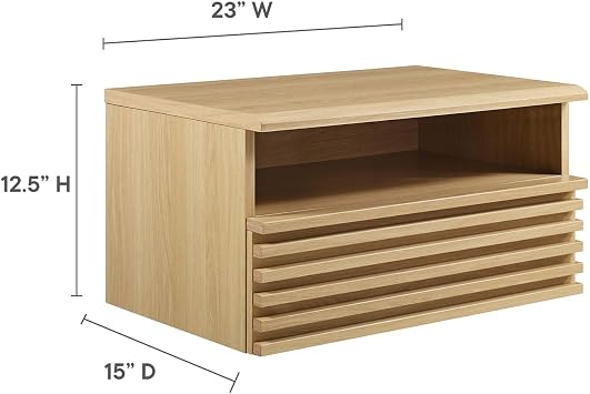 Modway Render Mid-Century Modern, Wall-Mount Nightstand, Oak