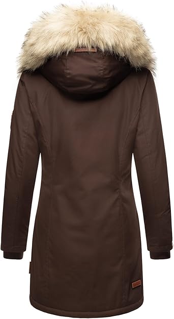 Navahoo Winterjas voor dames, parka met capuchon en bontkraag, warm gevoerd B869, camel, M