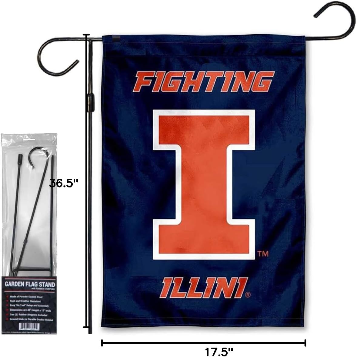 Illinois Fighting Illini Garden Banner Flag with Stand Pole Holder - Image 6