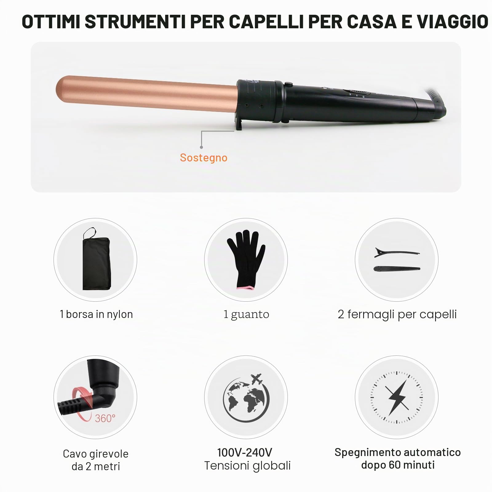 Janelove Ferro Arricciacapelli 5 in 1, Professionale Ceramica Arricciacapelli Set, 25mm 32mm Ferro Arricciacapelli Per Capelli Lunghi o Corti - 2 Temperatura Regolabile