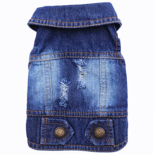 Rooroopet Pet Clothes,Dog Jeans Jacket,Cool Blue Denim Coat,Small Medium Dogs Cats, Lapel Vests Cats Classic Puppy Blue Vintage,Machine Washed Clothes