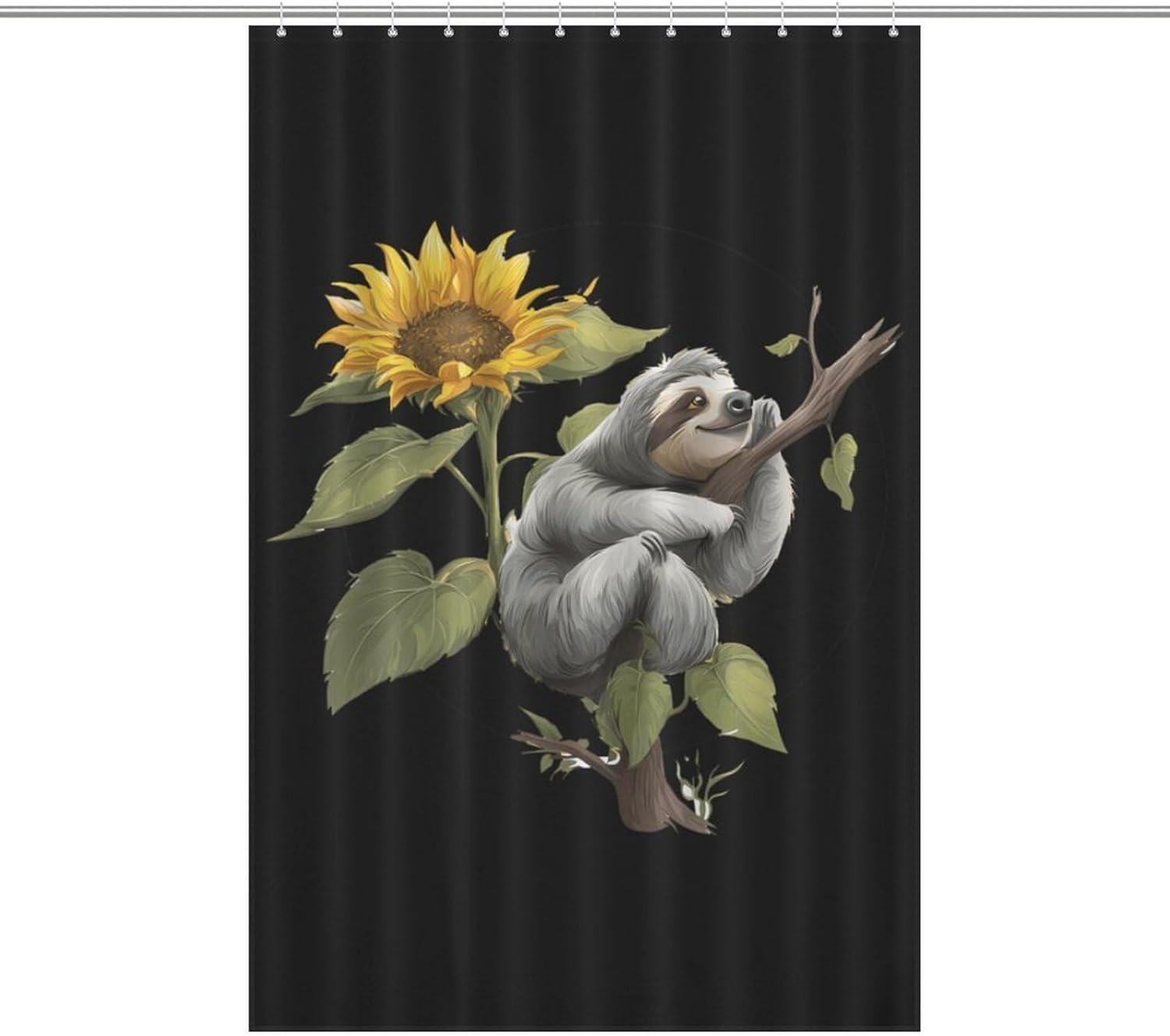 Cute Sloth Sunflower Shower Curtain 46.85x70.87Inch（119x180cm） Polyester Bath Curtain Shower Curtains Printed Decorative