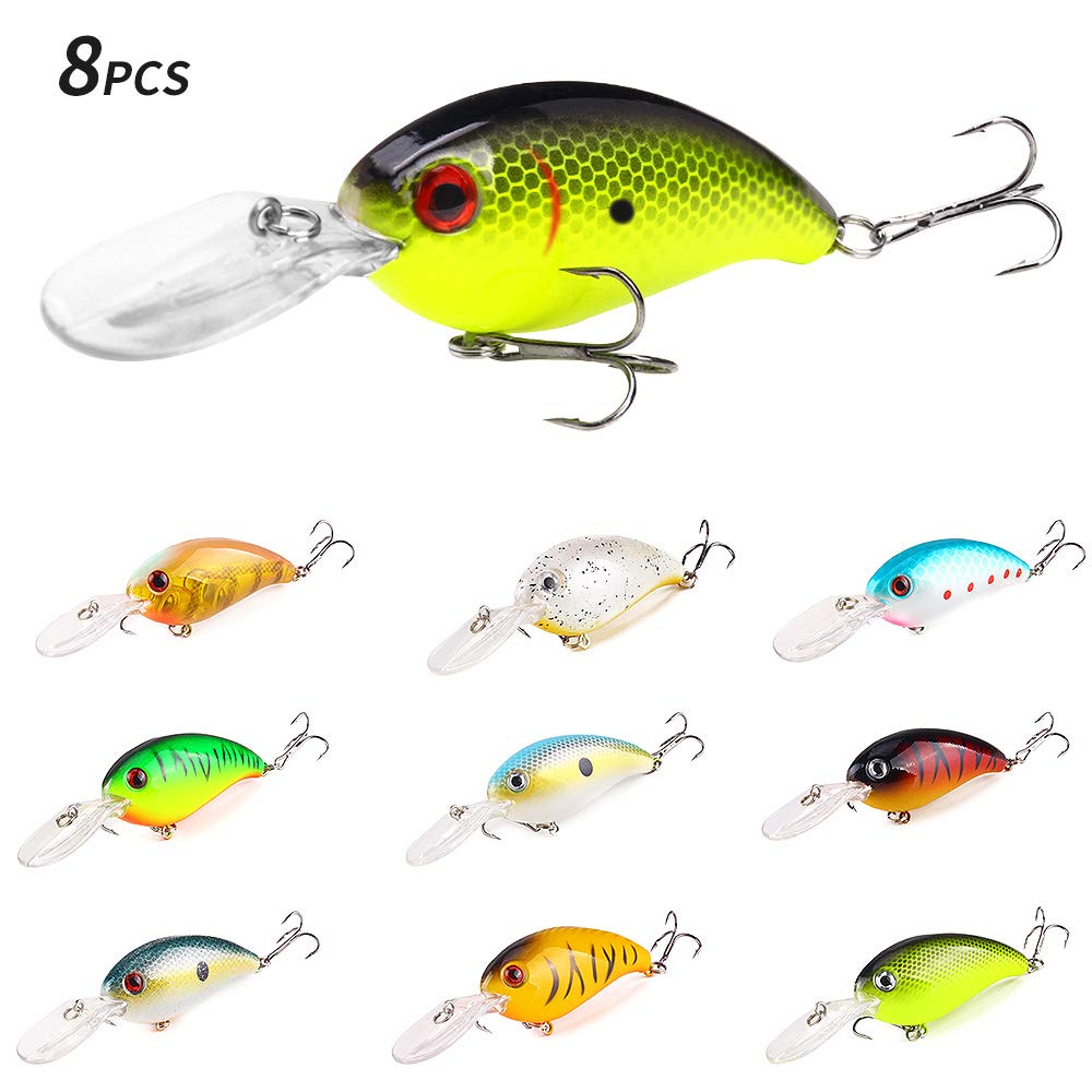 INTSUN Crankbaits Fishing Lures Set 10Pcs, Lifelike Bass Lures, Treble Hooks 3D Eyes Swimbait Hard Baits with Deep/Shallow Divers, for Freshwater and Saltwater