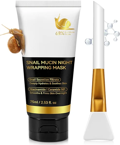 chenyayun 9000PPM Snail Mucin Collagen Overnight Wrapping Peel Off Mask for Intensive Hydrating, Skin Barrier Repairing, Reducing Sagging/Wrinkles/Fine Lines, 2.53 Oz/75 ML
