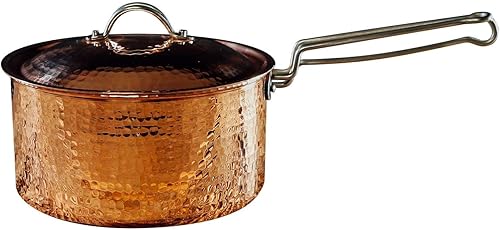 Sertodo - Sartén para salsa de cobre con tapa, capacidad de 2,5 cuartos de galón, cobre puro, calibre pesado, martillado a mano, mangos patentados