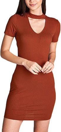 Amazon.com: Zumie Couture Active USA - Vestido acanalado de manga corta con  cuello de gargantilla y corte frontal : Ropa, Zapatos y Joyería