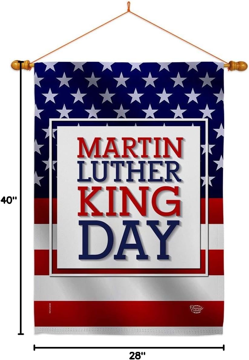 MLK Day House Flag Dowel Set Black History Martin Luther King Civil Right Stars United State American Small Decorative Gift Yard Banner Made In USA 28 X 40