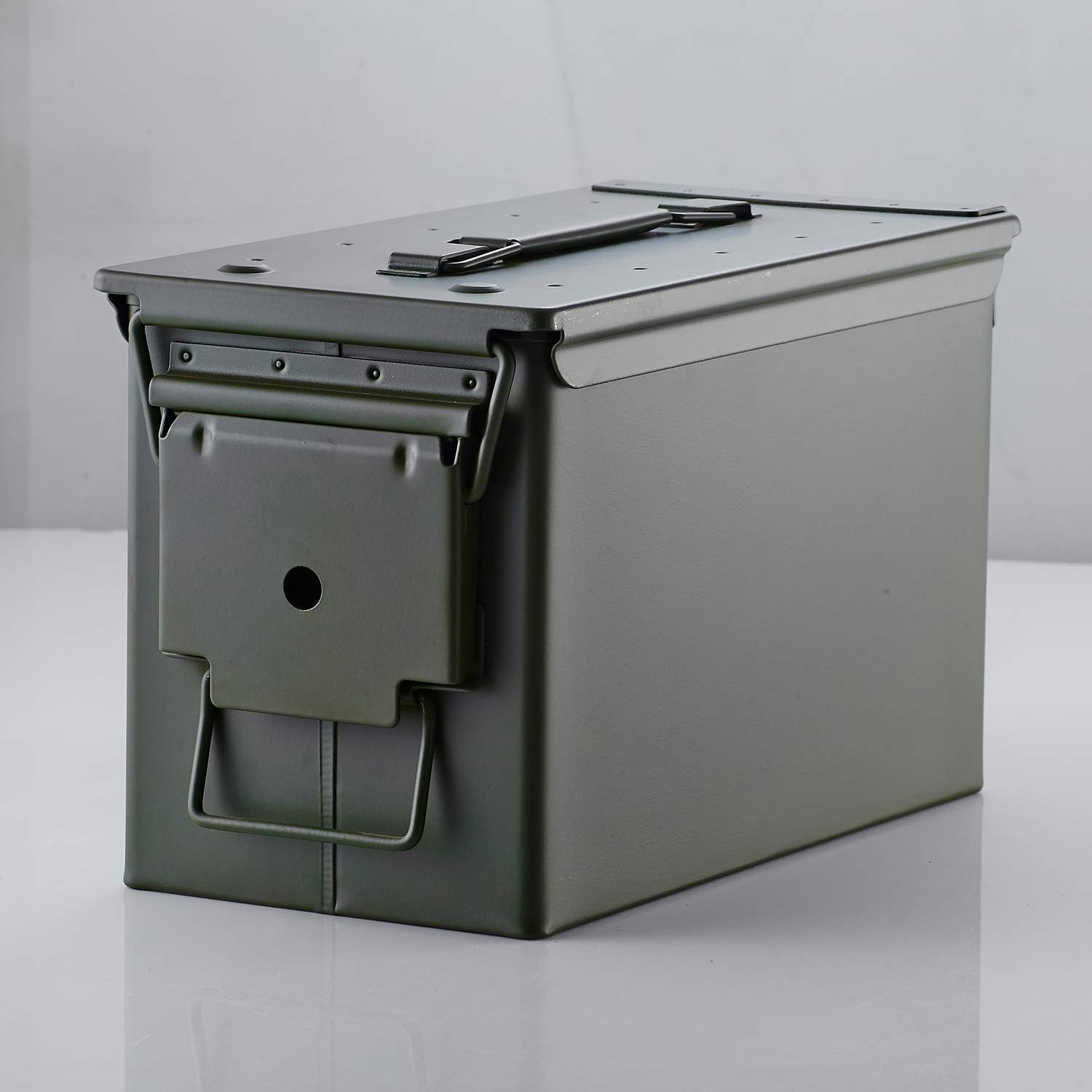 50 Cal Ammo Can Holder Box (Army Green) - Airtight & Watertight Metal Ammo Storage Box w/Hinged Lid, Locking Latch – Ideal Ammo Can Surplus for Firearms, Tactical Gear & Survival Supplies