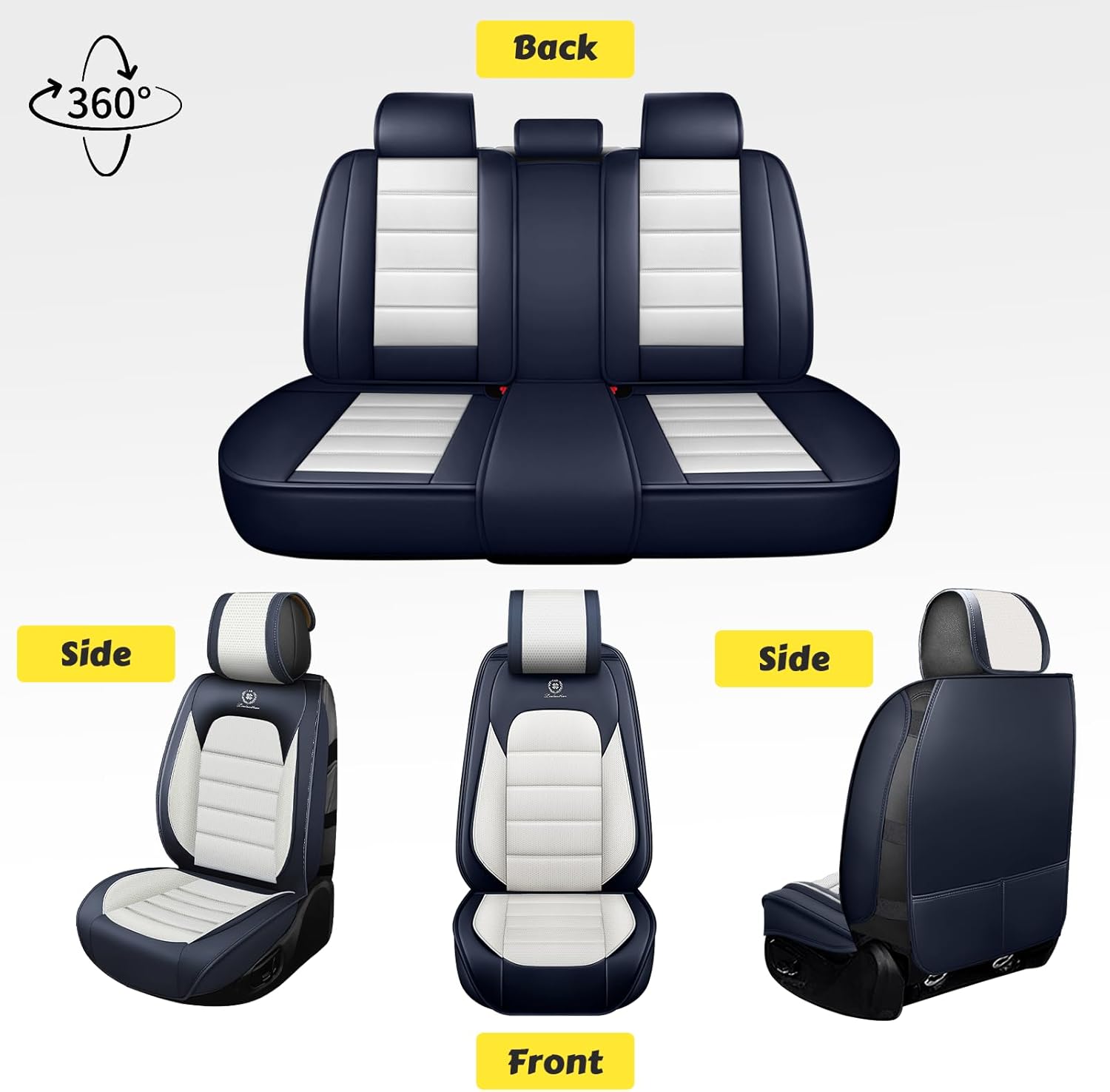 ILMO Leather Seat Covers Fit for 2011-2026 Ford F350, Compatible Airbag Truck Chair Covers, Pickup Interior Covers (Blue&White, Full Set)