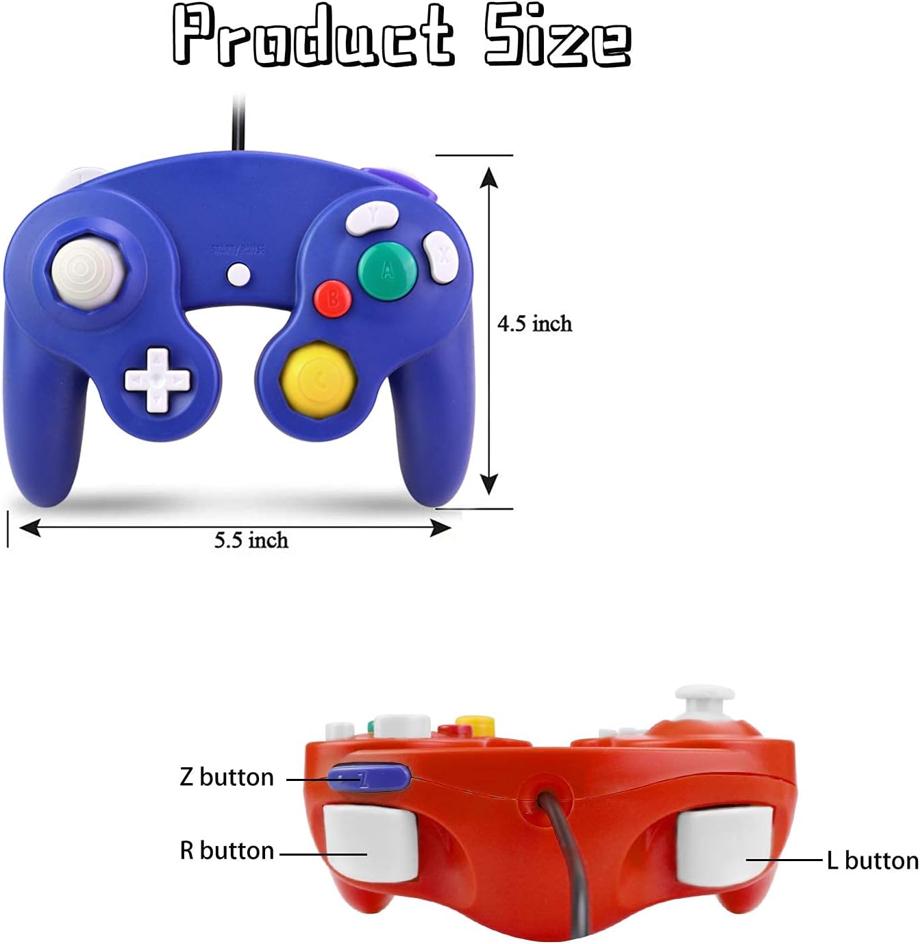 GALGO Gamecube Controllers, Classic Controller for Nintendo Gamecube and Compatible with Wii (Red & Deep Blue) (Renewed)