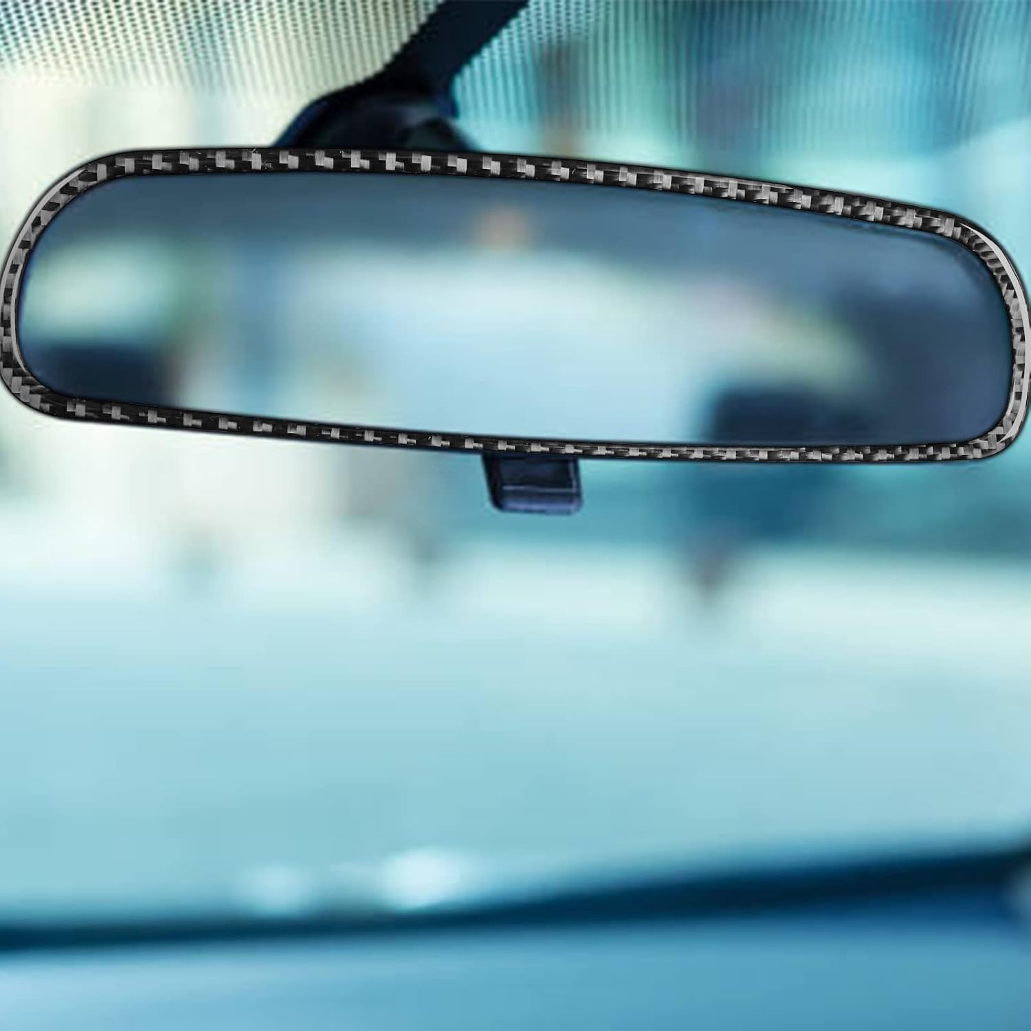 Real Premium Soft Carbon Fiber Interior Accessories Sticker Compatible with Chrysler 300 300C 2005 2006 2007 Car Interior Rearview Mirror Frame Decoration Decal Style B Black