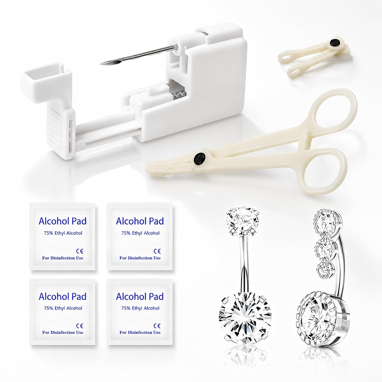 Rayyl 13G Belly Button Piercing Gun Kit - Surgical Steel Belly Piercing Gun with 2Pcs Comfort-Fit Navel Belly Button Rings, Disposable Tools & Friendly Accessories at Home