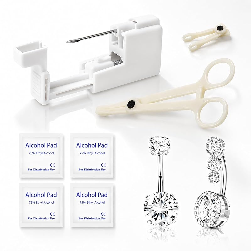 Kit de pistola para piercing de umbigo Rayyl 13G com argolas e acessórios