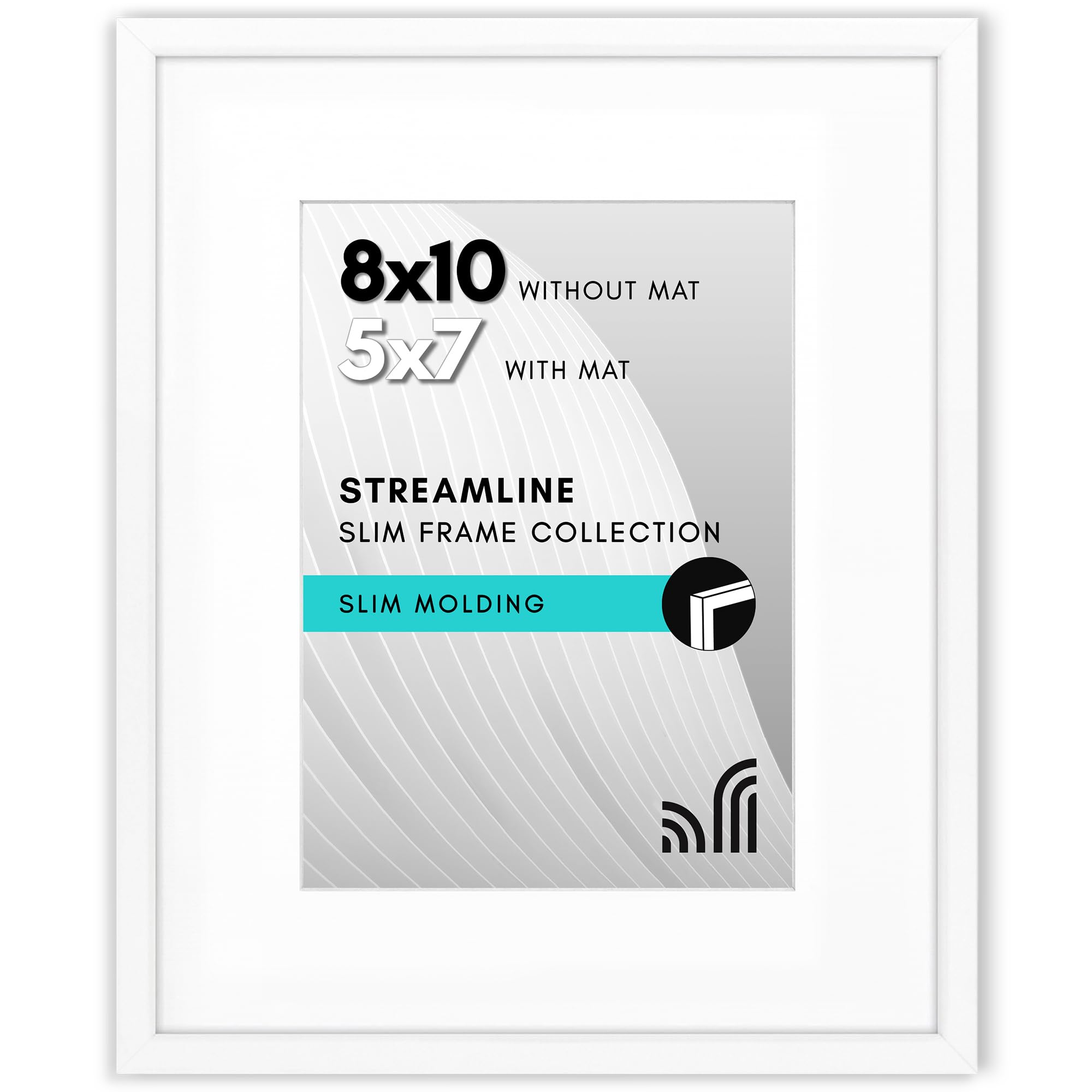 Americanflat 8x10 Picture Frame with Shatter-Resistant Glass - Use as 5x7 Frame with Mat or 8x10 Frame Without Mat - Streamline Collection - Thin Picture Frame for Tabletop and Wall Display - White