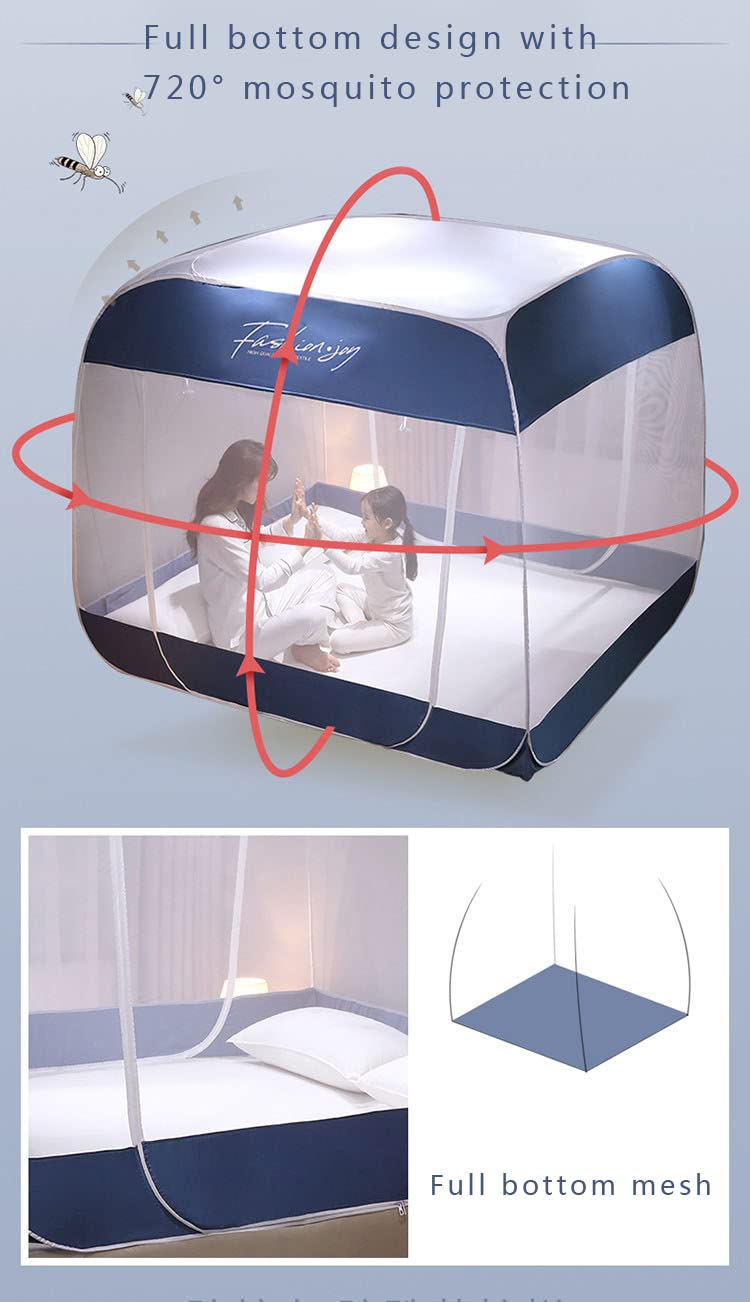Mosquitera emergente para cama doble, mosquitera de viaje portátil plegable, cortina mosquitera de doble puerta con parte inferior, fácil instalación, antimosquitos, para cama, camping, viaj